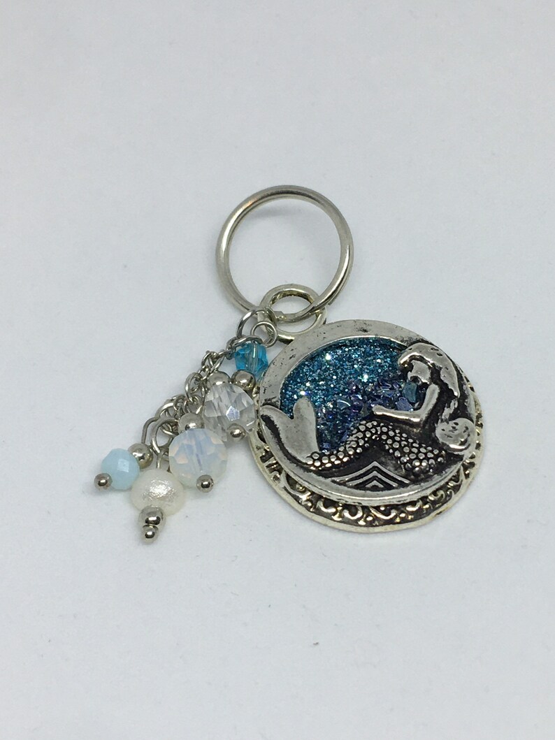 Blue Glitter With Glass Beaded Tassel Mermaid Keychain