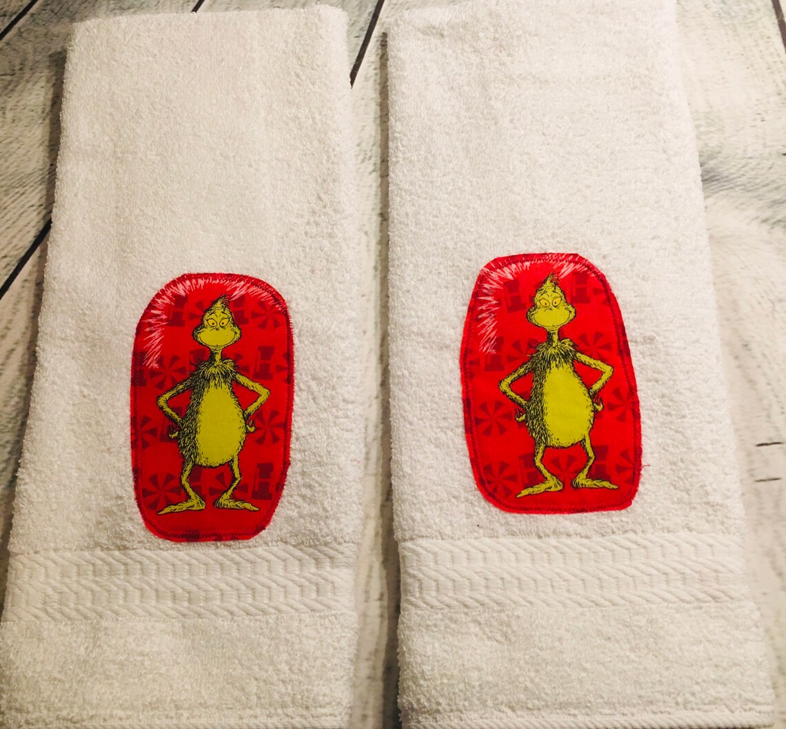 Grinch Hand Towels. Set of 2. Christmas towels . Christmas Etsy