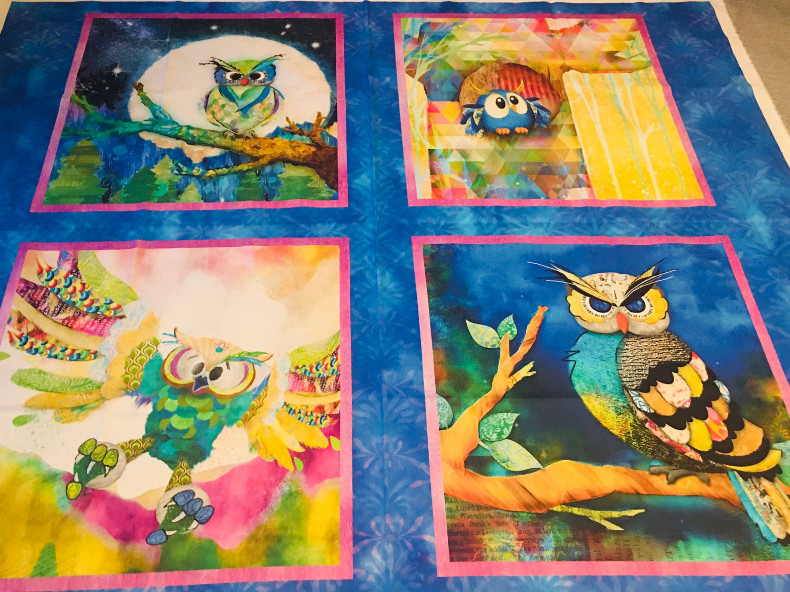 Owl quilt panel. 100 cotton quilt panel. Quilt fabric . Etsy