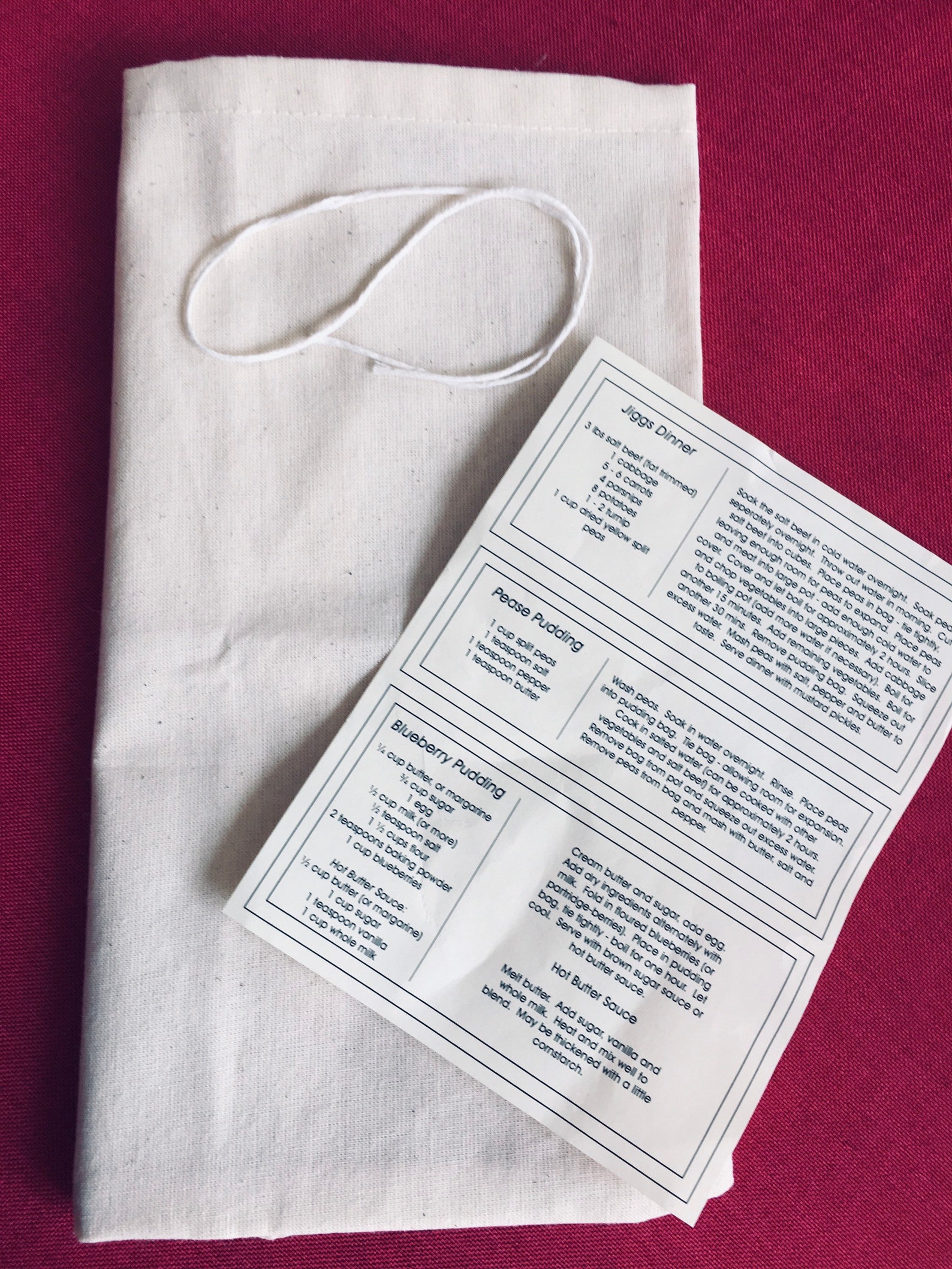 Pudding Bag. Newfoundland Peas Pudding Bag With Recipes. Jiggs Etsy