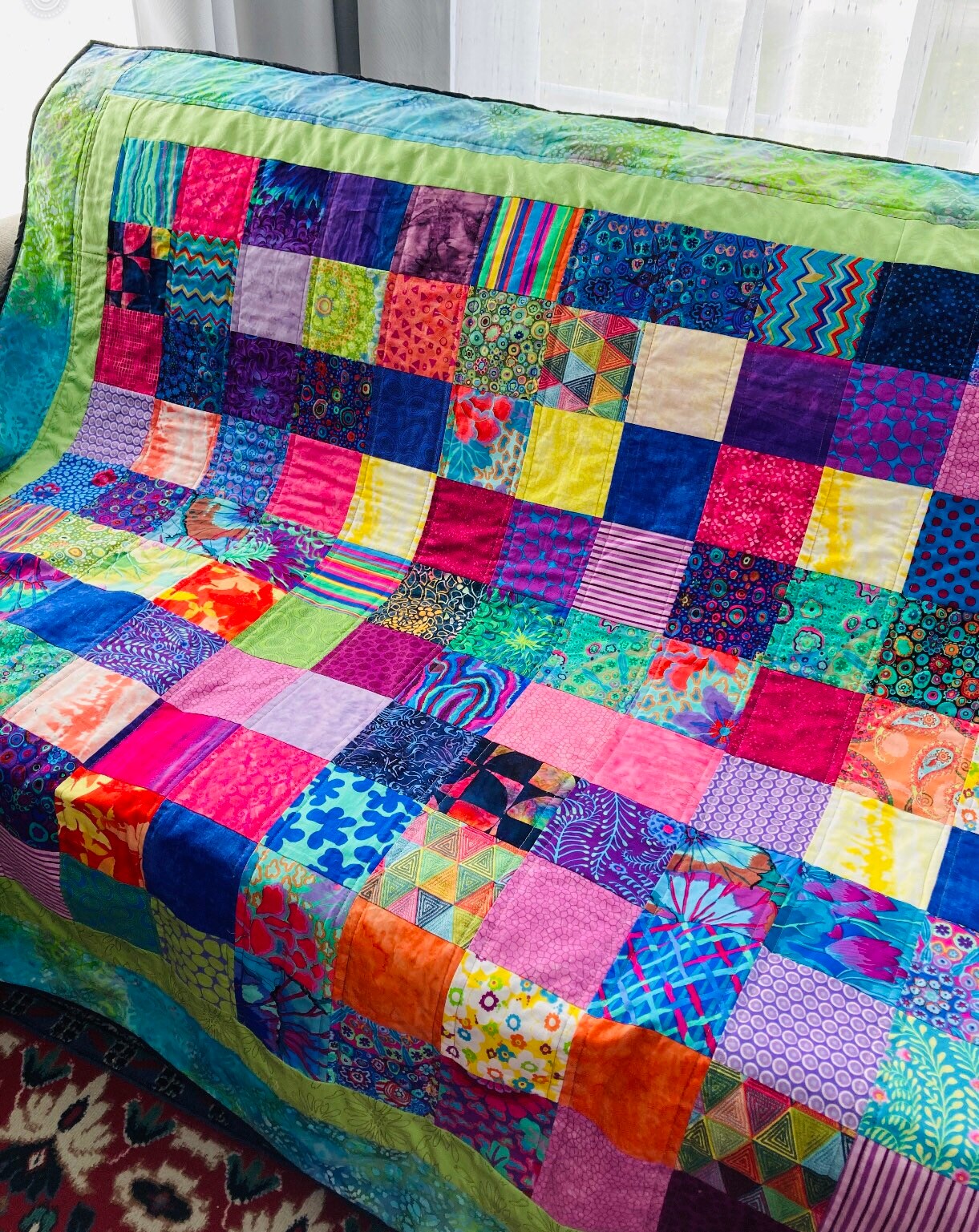 Handmade Quilt Jewel tone fabric 100 cotton. Jewel colors. Etsy