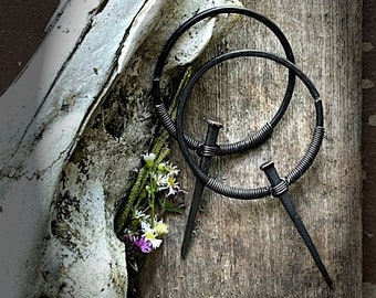 1800's Coffin Nail 8g Ear Weights Gauges - Witch Nail - OOAK Goth Ear Hoops - Crust Punk Pagan Occult Witchcraft Jewelry - Hoops for Tunnels