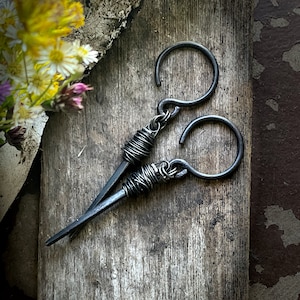 1800&#39;s Coffin Nail 8g Ear Hangers - Witch Nail - OOAK Goth Ear Weights - Crust Punk Pagan Occult Witchcraft Jewelry - Hoops for Tunnels