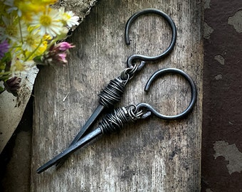 1800's Coffin Nail 8g Ear Hangers - Witch Nail - OOAK Goth Ear Weights - Crust Punk Pagan Occult Witchcraft Jewelry - Hoops for Tunnels
