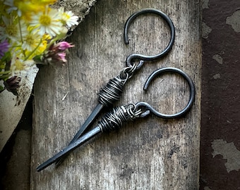1800's Coffin Nail 8g Ear Hangers - Witch Nail - OOAK Goth Ear Weights - Crust Punk Pagan Occult Witchcraft Jewelry - Hoops for Tunnels
