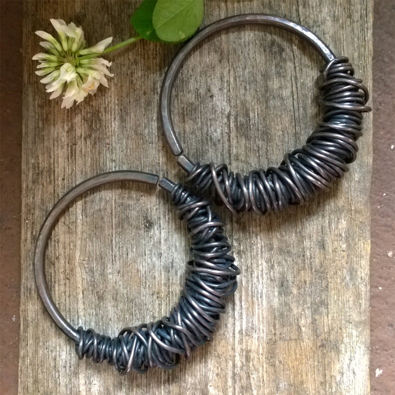 Brutalist Ear Hangers Hoops for Ear Tunnels Statement Jewelry Witchy Crust Punk Pagan Occult Witchcraft Jewelry Black 8g Ear Weights