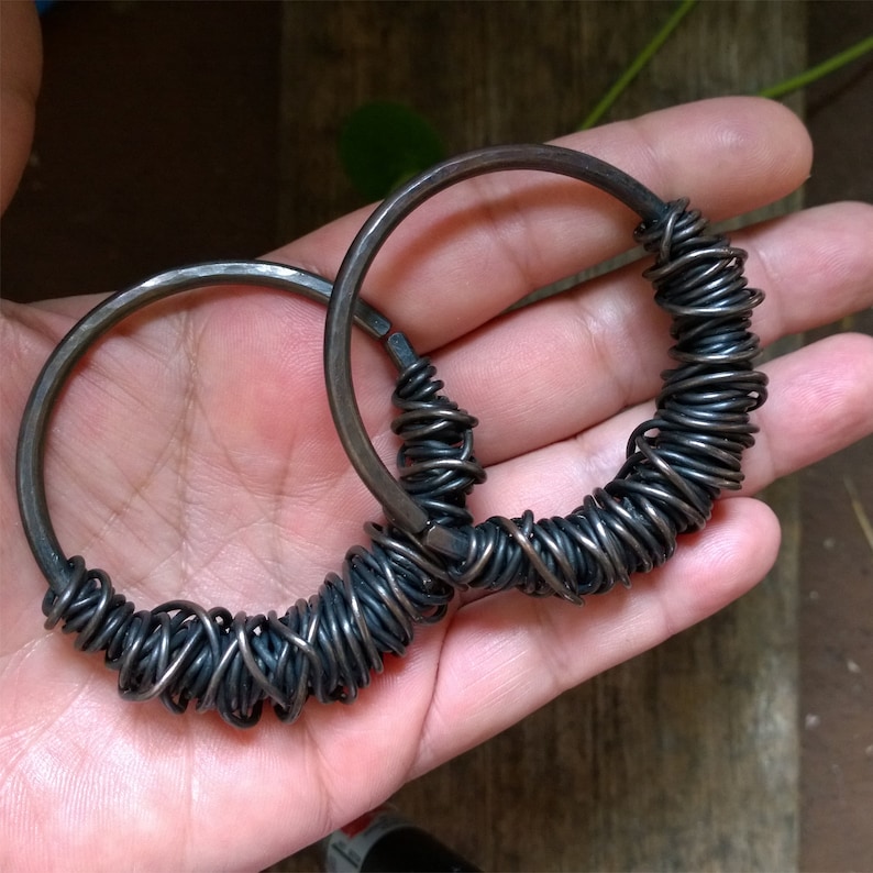 Brutalist Ear Hangers Hoops for Ear Tunnels Statement Jewelry Witchy Crust Punk Pagan Occult Witchcraft Jewelry Black 8g Ear Weights