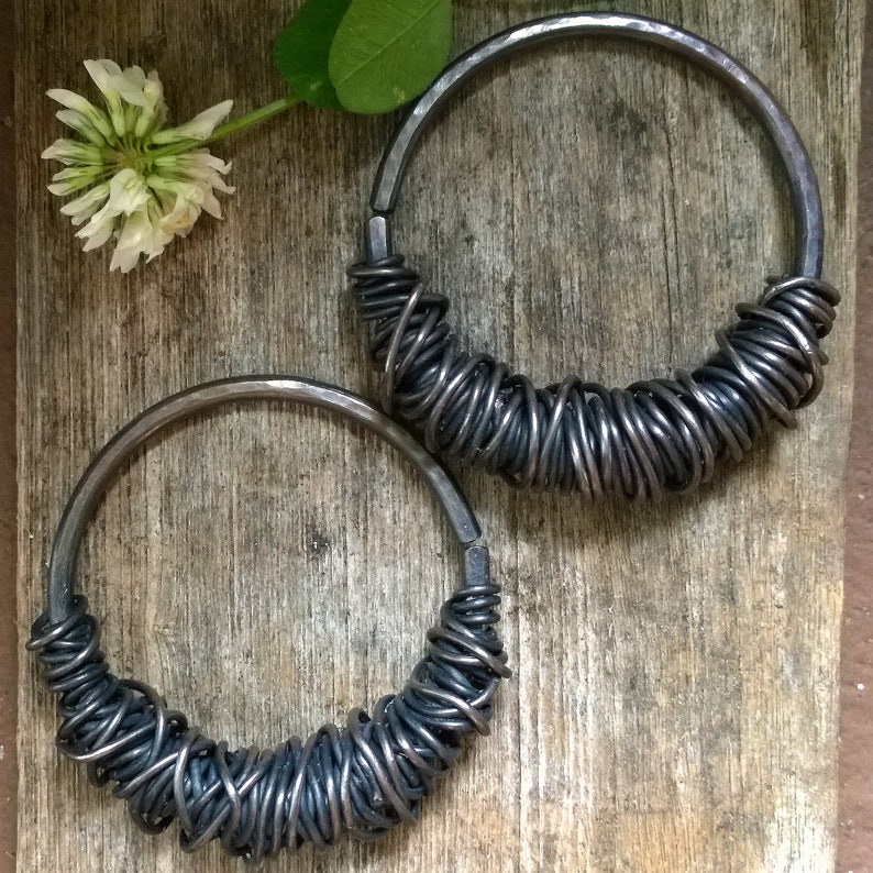 Brutalist Ear Hangers Hoops for Ear Tunnels Statement Jewelry Witchy Crust Punk Pagan Occult Witchcraft Jewelry Black 8g Ear Weights