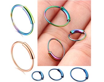 22g Nose Ring 6mm, 8mm, 10mm Annealed Hoop Nose Piercing Bendable Nose Hoop Ear Ring Ear Hoop Titanium Anodized over 316L Stainless Steel