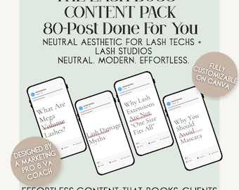 80 Lash Tech Canva Templates | Lash Extension IG Posts | Branding Content Pack | Lash Artist Instagram Templates, Lash Business IG Posts