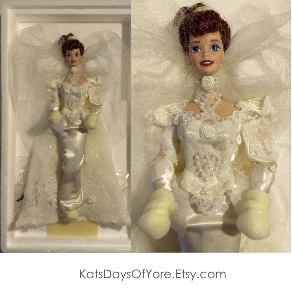 Dolls Romantic Rose Bride Porcelain Barbie 1996 Special Limited