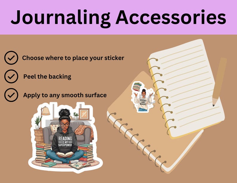 Stickers amoureux des livres pour femmes, autocollants fille noire, autocollants agenda image 3