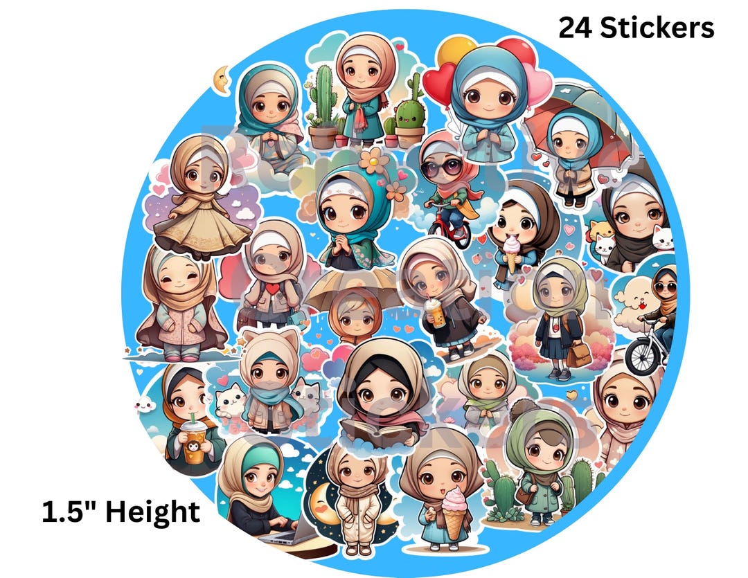 Sticker Muslimah Hijab, Girl Stickers, Water Bottle Stickers, Muslim Women, Planner ...