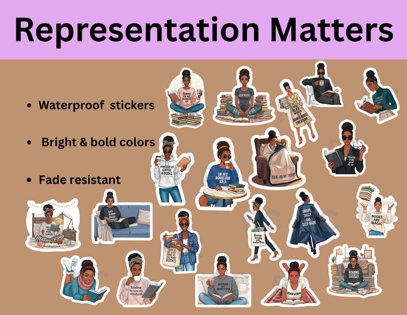 Stickers amoureux des livres pour femmes, autocollants fille noire, autocollants agenda image 2