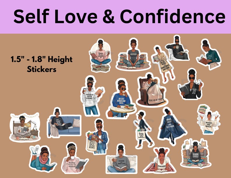 Stickers amoureux des livres pour femmes, autocollants fille noire, autocollants agenda image 1