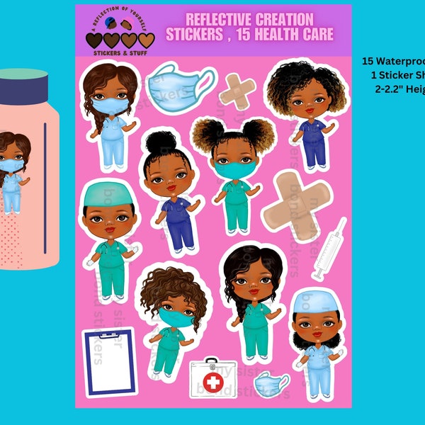 Stickers infirmières, magie fille noire, mélanine Stickers décoratifs afro-américains en vinyle Personnel soignant Stickers médecins, bouteille d'eau