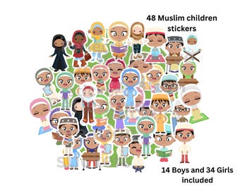 Filles musulmanes hijab masjid Ramadan Eid autocollants décoratifs cadeau, garçons musulmans, autocollants de garderie, autocollants d'école, autocollant de bouteille d'eau