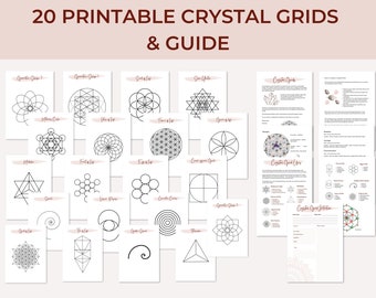 Crystal Grid PDF | 20 Printable Crystal Grids | Sacred Geometry | Reference Sheets | Crystal Grid Guide | Grimoire Pages | Book of Shadows |