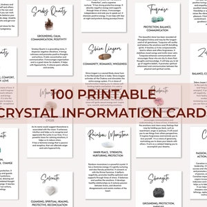 100 Printable Crystal Information Cards, Gemstone Meaning Cards, Crystal Identification Study Cards Crystal Reference for Grimoire, BOS