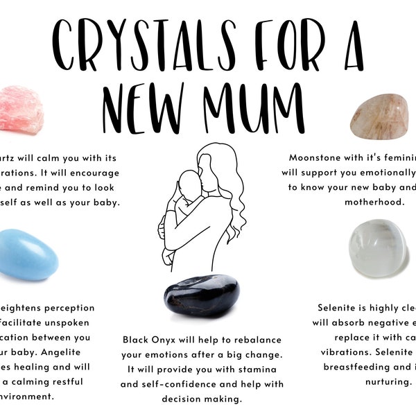 New Mum Crystal Set New Mum Gift Baby Shower Gift New Mummy  Present New Mum Healing Crystals Angelite Rose Quartz Moonstone Selenite Onyx