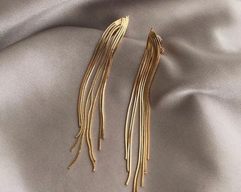 Gold Tassel Clip On Earrings,Gold Clip On Earrings,Silver Tassel Clip on Earrings,Non pierced Earrings,Clip On Earrings,Gift for her