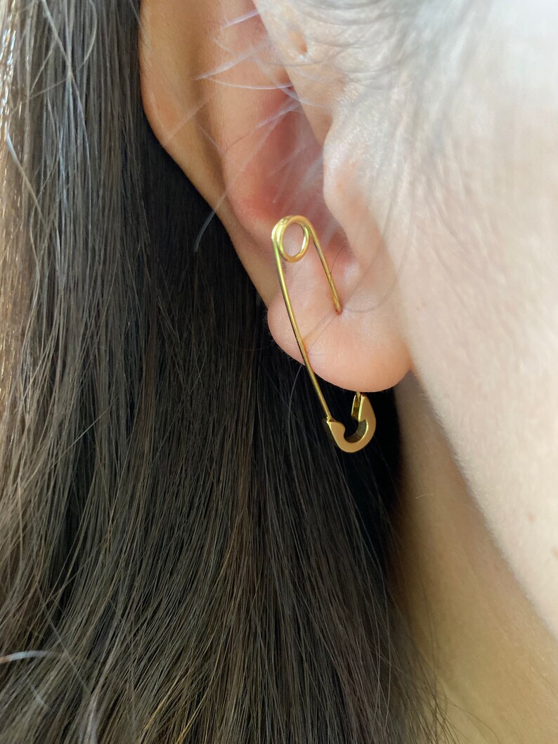 Gold 3.7CM Safety Pin Earrings Silver Safety Pin Earrings18k Etsy