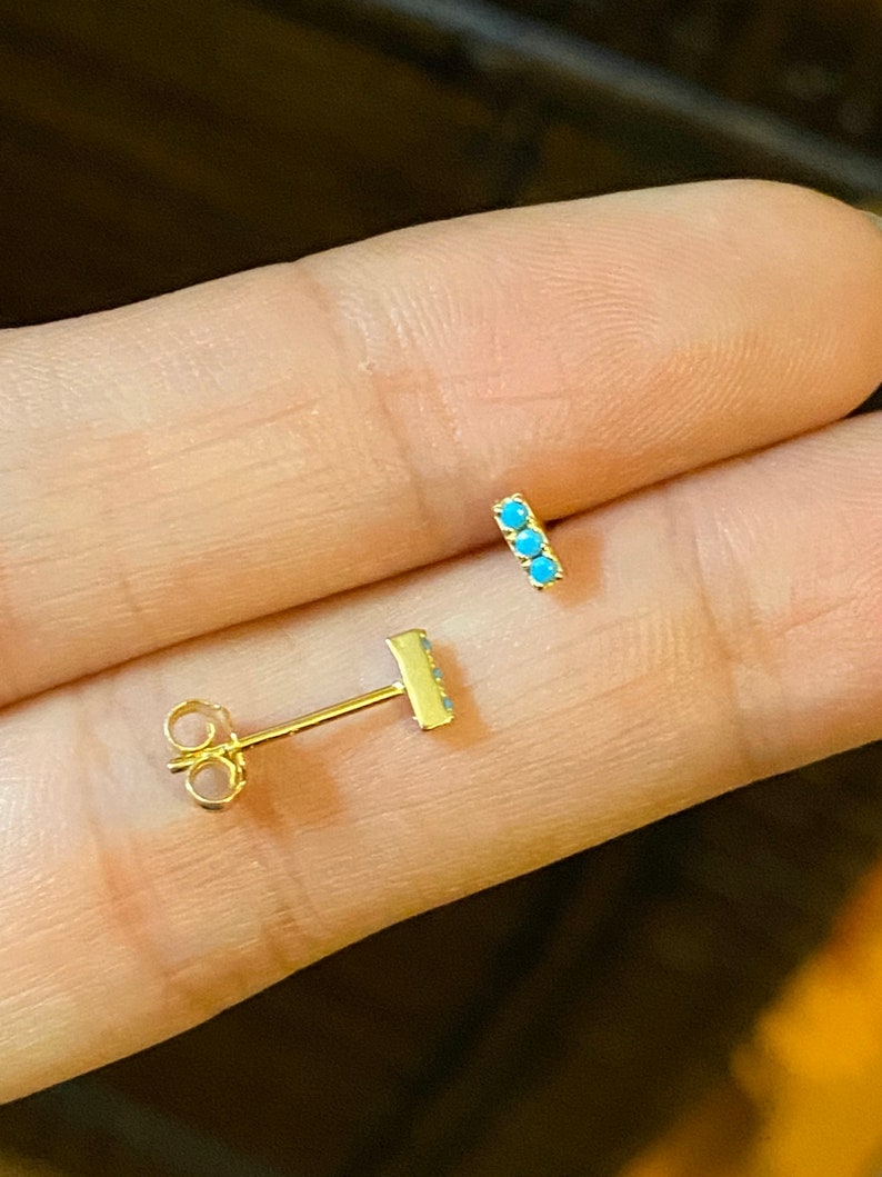 Gold Turquoise Bar Earrings,S925 Silver Turquoise Earrings,Tiny Turquoise Bar Studs,Minimalist S925 Earrings,Gold Turquoise Bar Studs,Gifts