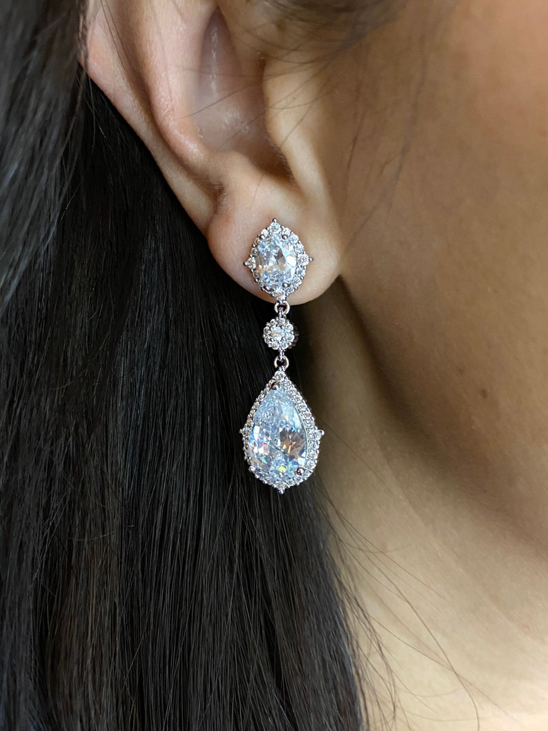 Wedding Earrings White Gold Plated Zirconia Earrings Wedding - Etsy