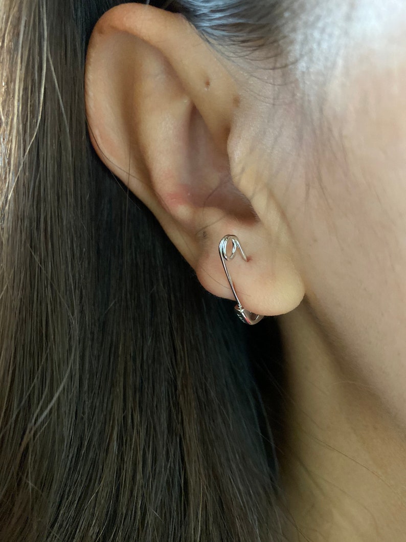 2.1CM 925 Sterling Silver Safety Pin Earrings Silver Pin Etsy