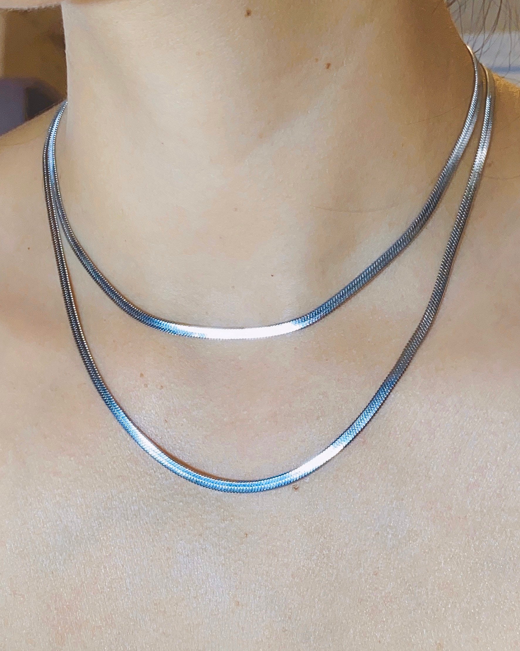 3MM 14k White Gold Herringbone Necklacesilver Herringbone Etsy