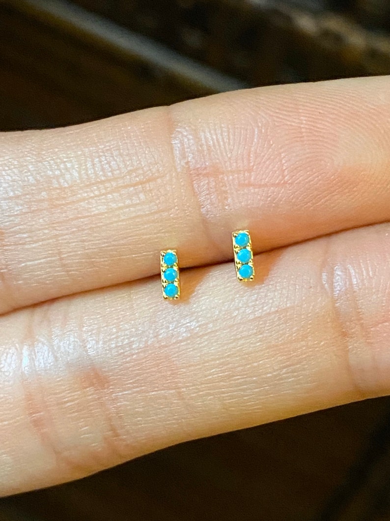 Gold Turquoise Bar Earrings,S925 Silver Turquoise Earrings,Tiny Turquoise Bar Studs,Minimalist S925 Earrings,Gold Turquoise Bar Studs,Gifts
