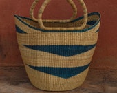 Straw Beach Basket Shopping Basket Bolga U-shopper basket Blue natural straw bolga basket