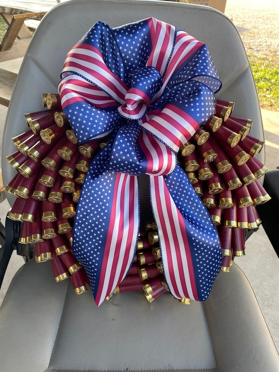 Shotgun shell wreath red with black and white bow