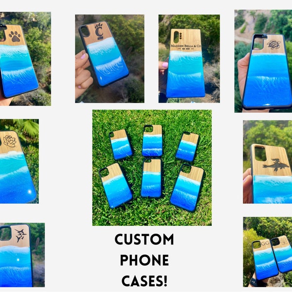 Sparkling Resin Ocean iPhone + Samsung Galaxy Phone Cases! Laser-engraving of your choice!
