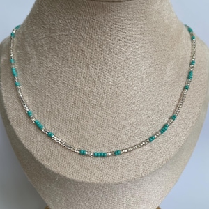 Silver and Turquoise Seed Bead Necklace, Beaded Necklace, Seed Bead, Necklace, Dainty Necklace, Dainty Jewelry, Layer Necklace, Gift for Her