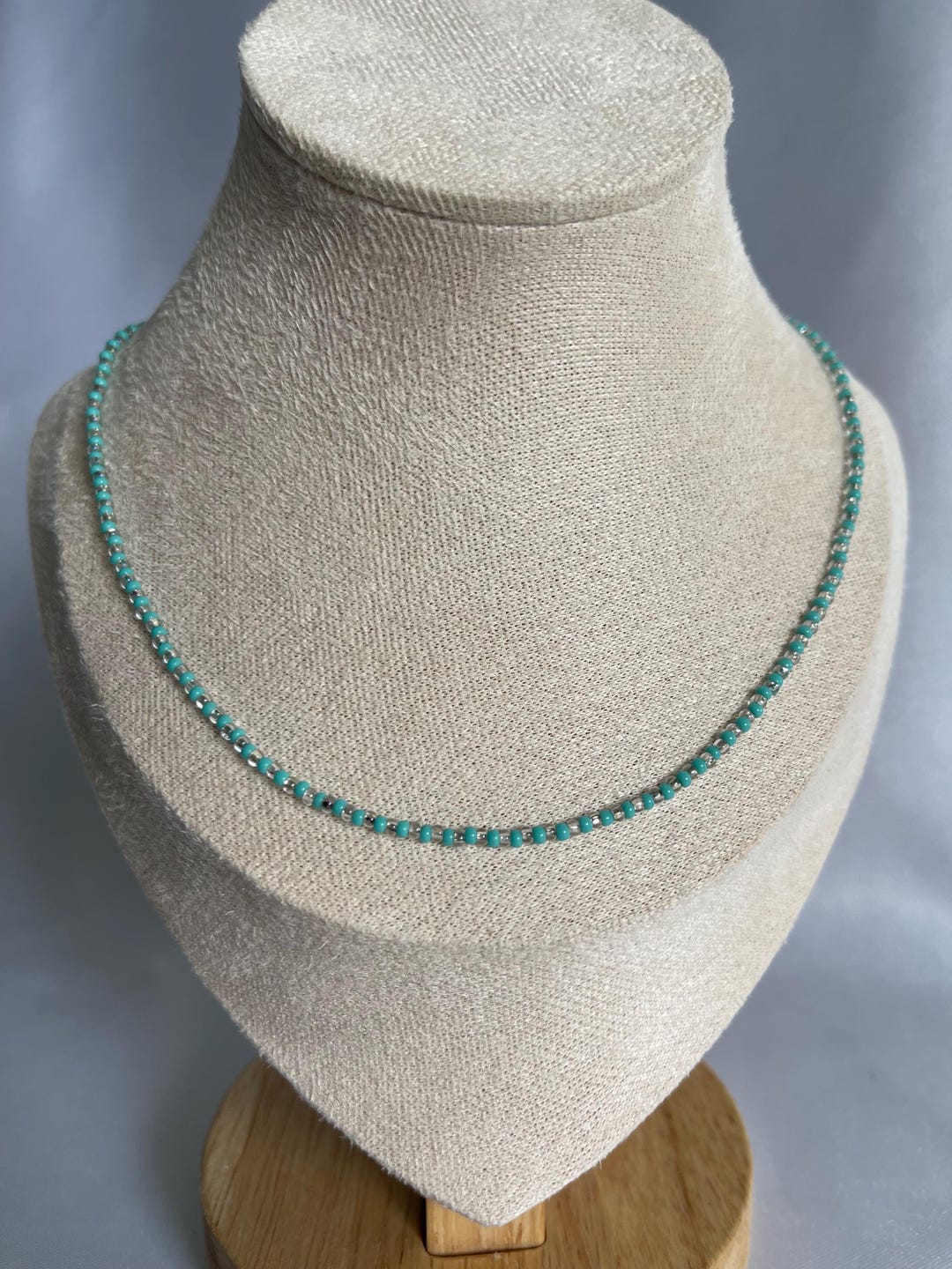 Silver Turquoise Seed Bead Necklace: Dainty Choker Collar - Etsy