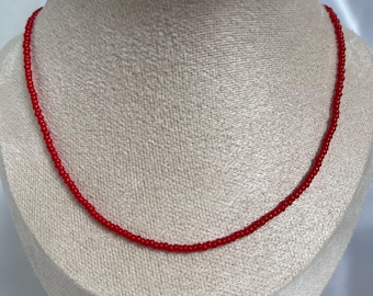 Cherry Bomb Necklace, Red Seed Bead Necklace, Red Seed Bead Choker Necklace, Collar Necklace, Mens Necklace, Womens Necklace, Unisex Choker
