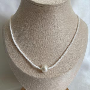 Bianca Pearl Freshwater Pearl Choker Necklace: White Seed Beads, Silver/Gold Clasp