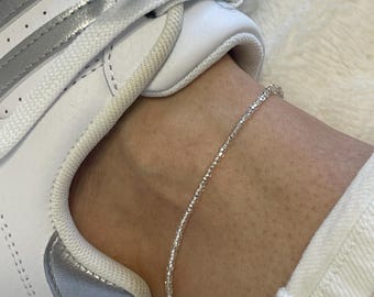 Ari Silver Seed Bead Anklet, Seed Bead Anklet, Waterproof Beach Anklet, Beaded Ankle Jewelry, Anklet, Summer Jewelry
