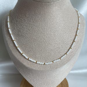 Vanilla Glaze Beaded Necklace, Waterproof White and Gold Beaded Necklace, Beach Jewelry, Surf Girl Layering Necklace, 14-20 Inch