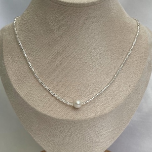 Ari Silver Seed Bead Pearl Necklace: Waterproof Bridesmaids Gift