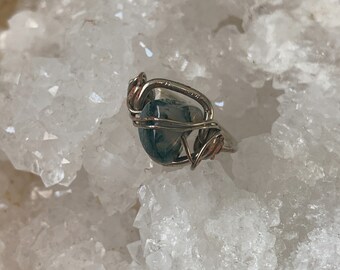 moss agate ring three tiny gemstones ring Moss agate wire wrapped ring wire wrapped crystal rings gold and green ring non tarnish ring