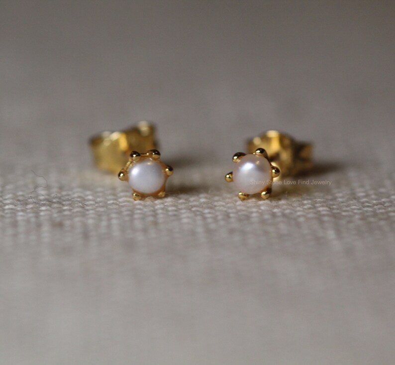 14k solid gold Pearl earrings stud Pearl earrings stud gold Etsy