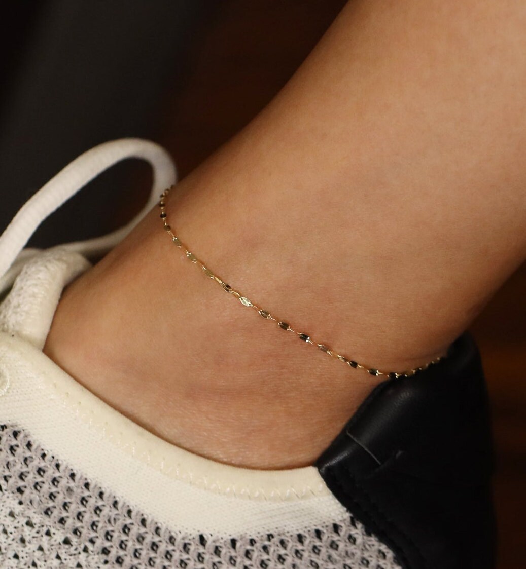 14k Gold Chain Anklet thin Bracelet Chain Anklet Bracelets Etsy
