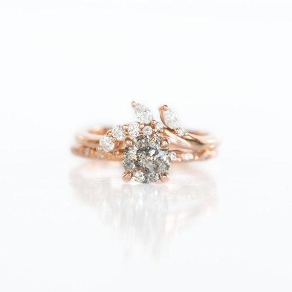 Wedding Band Sets / Diamond Curve Engagement ring sets / | Etsy