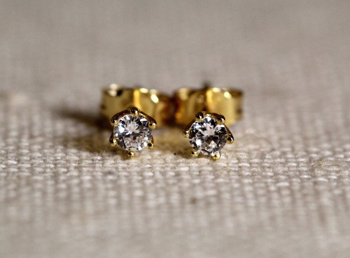 6 prong Diamond Earrings Real Diamond Earrings 14k Solid Etsy