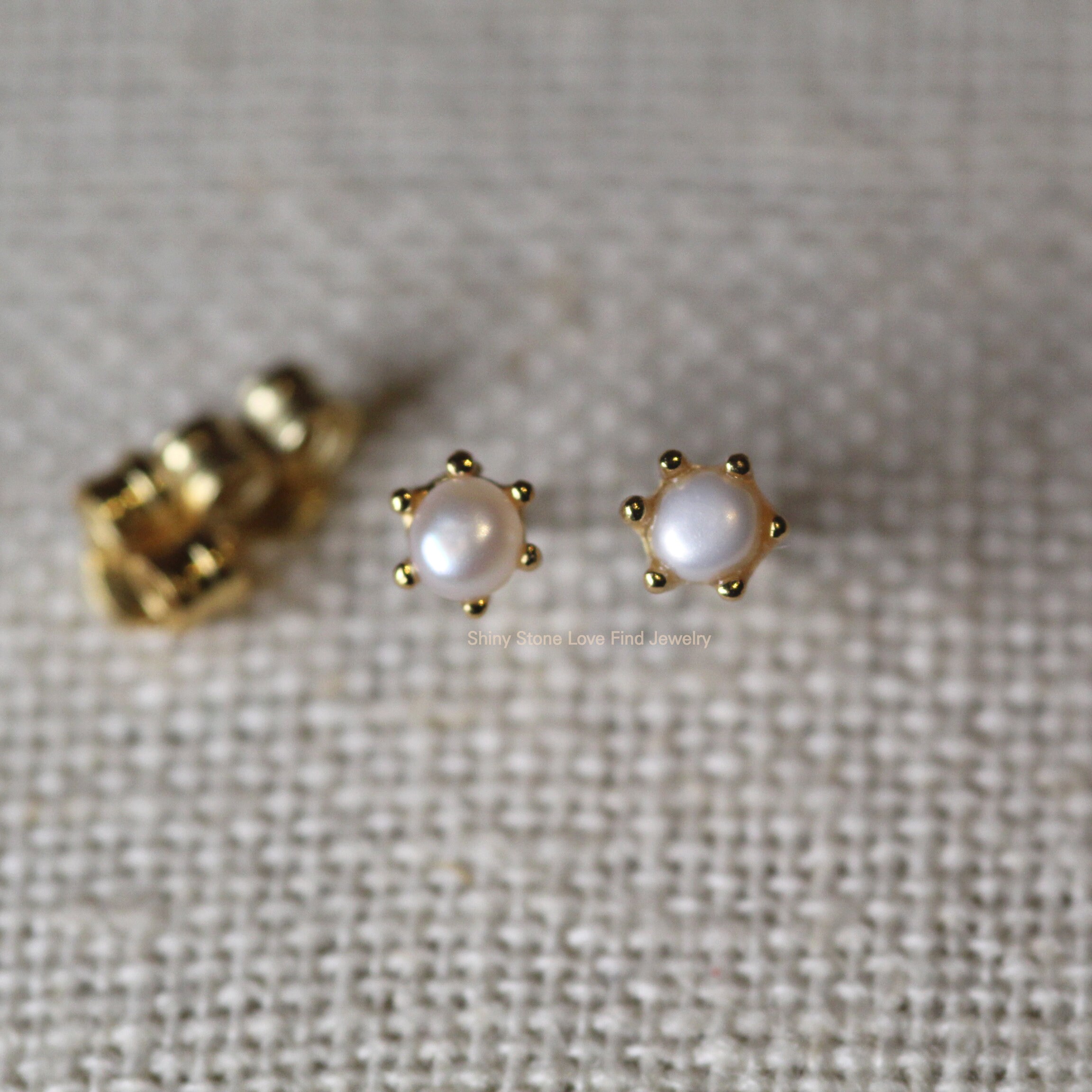 14k solid gold Pearl earrings stud Pearl earrings stud gold Etsy