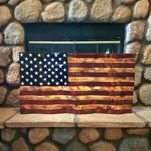 American Wavy Wood Flag, Traditional Wood Flag, Carved Wavy Flag, Rustic Wood Flag
