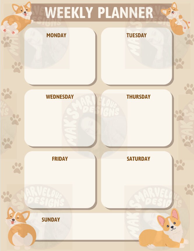 Digital/ Printable Corgi Weekly Planner for Teachers and Students - Etsy