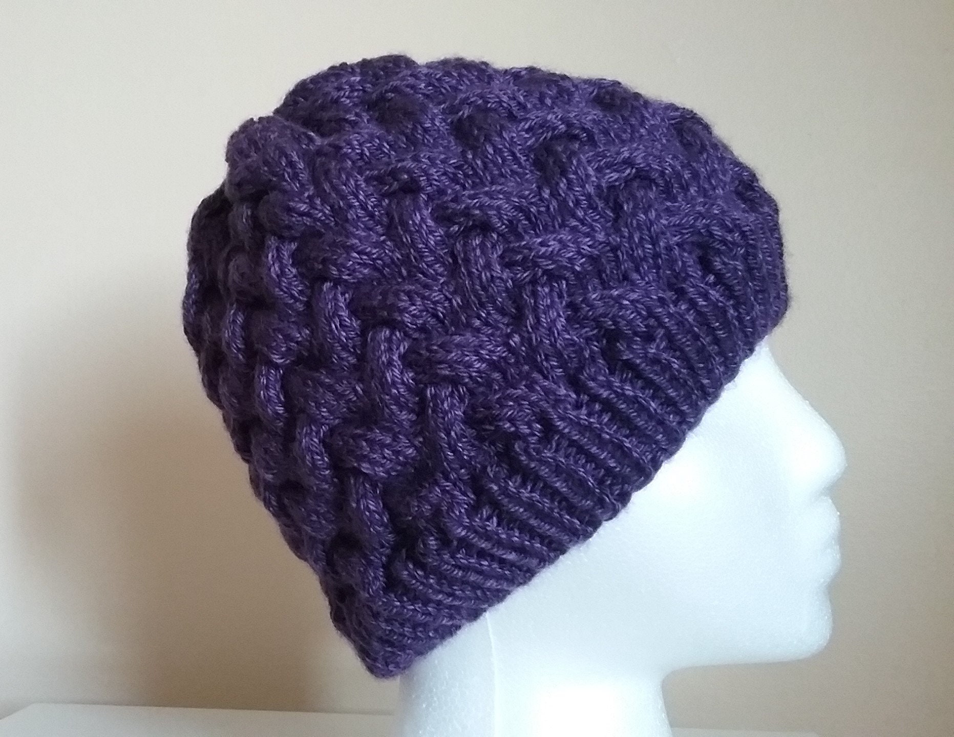 Makin' Waves Cable-Knit Beanie in purple or teal